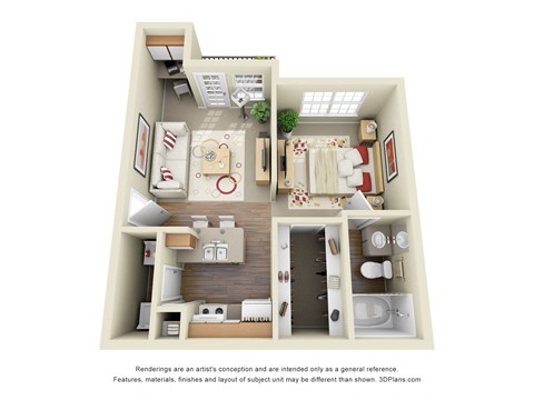 Floor plan for studio, 1 bath, 573 sqft
